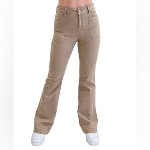 Mod Thread Khaki Tan High Rise Petite Bootcut Jeans